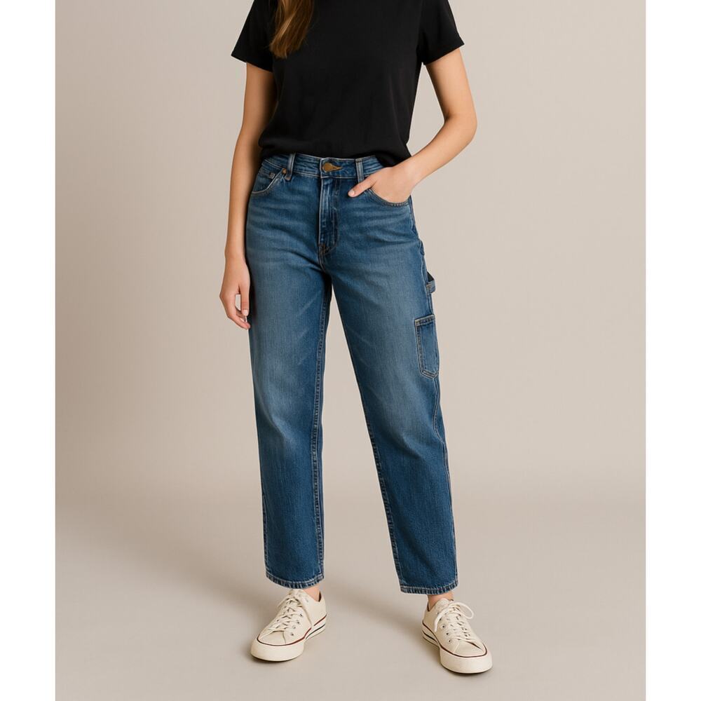 Me+Em Authentic Relaxed Carpenter Jeans Utility Straight Medium Wash Size 25